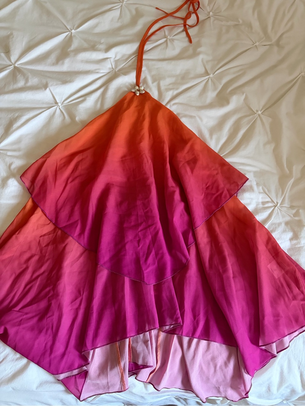Peppermayo Pink to Orange Ombre High-Low Mini Dress with Floral appliqué - Picture 6 of 6